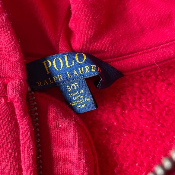 Polo Ralph Lauren Bear Toddler Boys Hoodie Sweatshirt Size 3 3T Red Zip - Picture 3 of 6